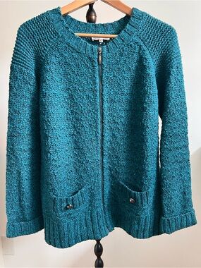 Northern Reflections Teal Zip Knit Cardigan with Patch Pockets